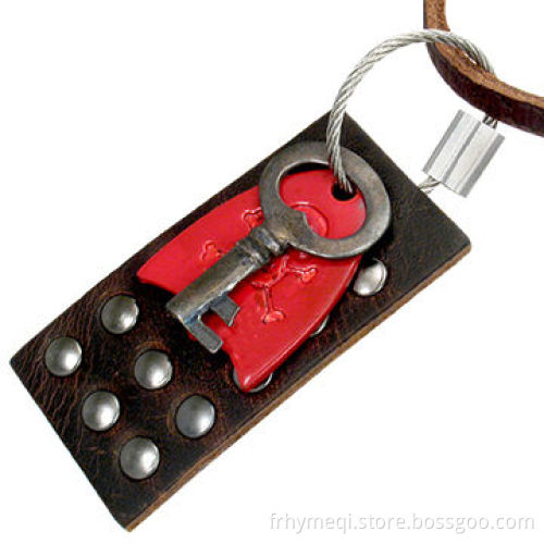 Key Necklace/Pendant with Leather Rope, Made of Stainless Steel Material, Sized 10 to 12-inch